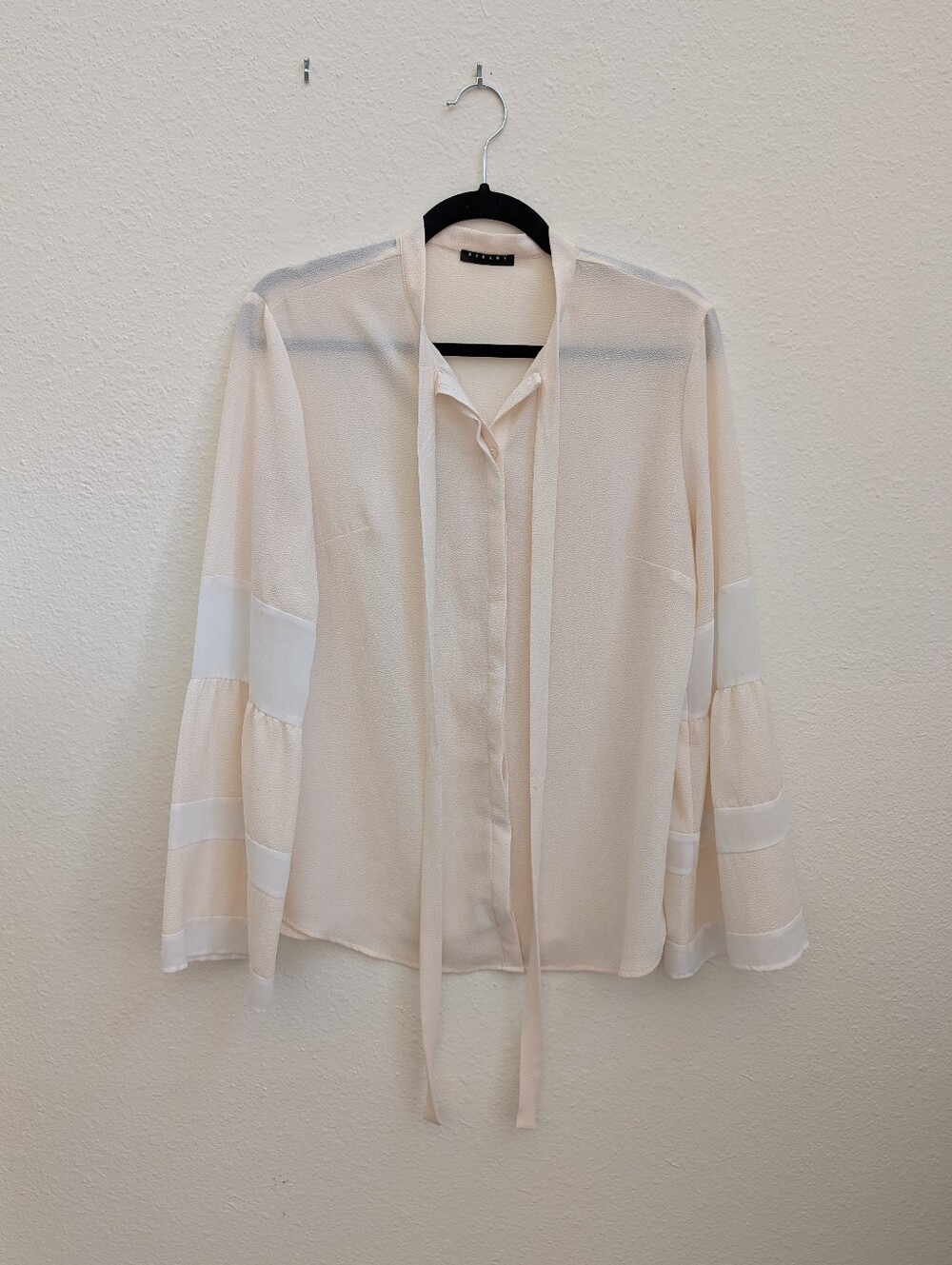Sisley Crepe Bell-Sleeve Tie-Neck Blouse